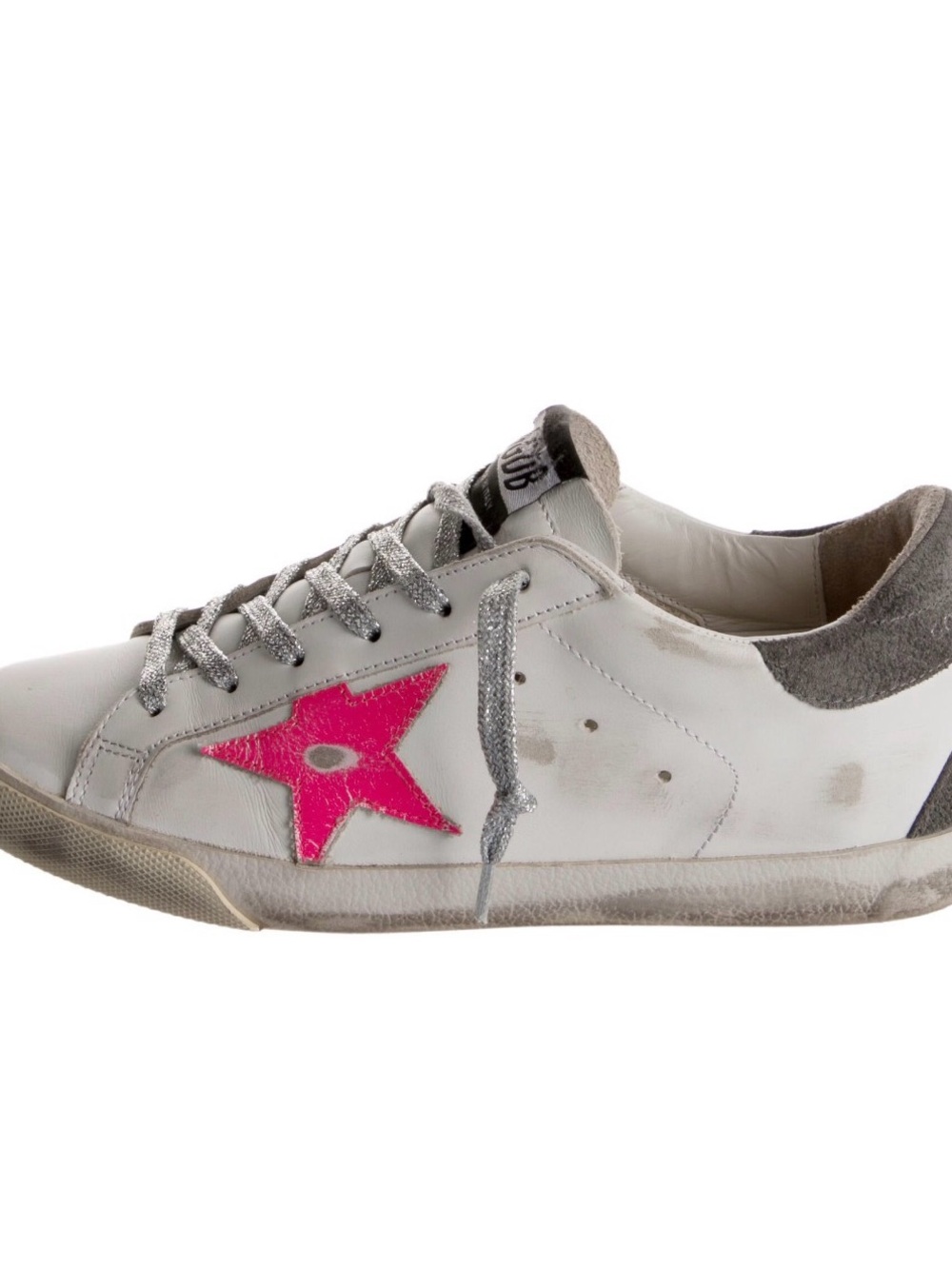 Golden Goose Women's White Leather Sneaker with Hot Pink Star